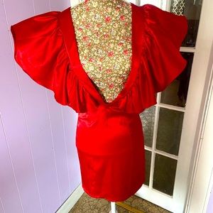 Interesting Red Akira Dress with bat wing sleeves Small